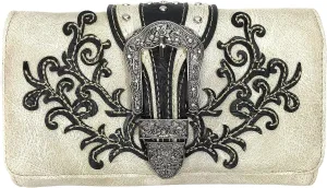 Zelris Western Country Floral Buckle Crossbody Trifold Fold Wallet