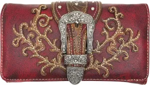 Zelris Western Country Floral Buckle Crossbody Trifold Fold Wallet