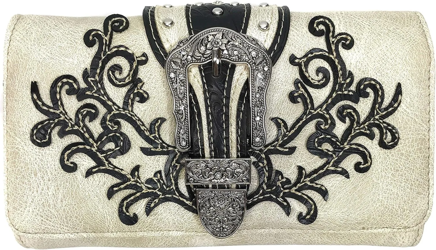 Zelris Western Country Floral Buckle Crossbody Trifold Fold Wallet