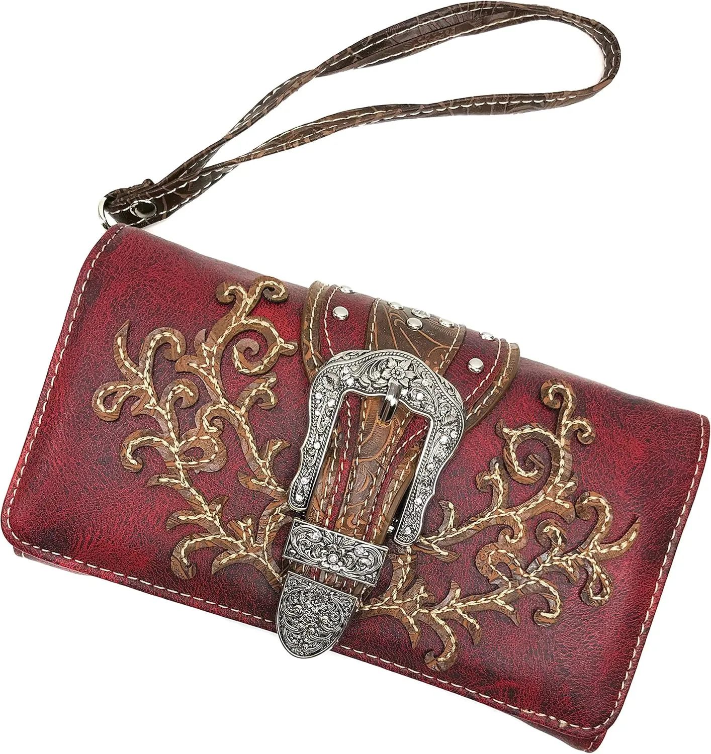 Zelris Western Country Floral Buckle Crossbody Trifold Fold Wallet