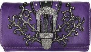 Zelris Western Country Floral Buckle Crossbody Trifold Fold Wallet