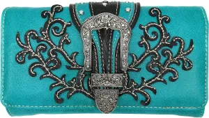 Zelris Western Country Floral Buckle Crossbody Trifold Fold Wallet
