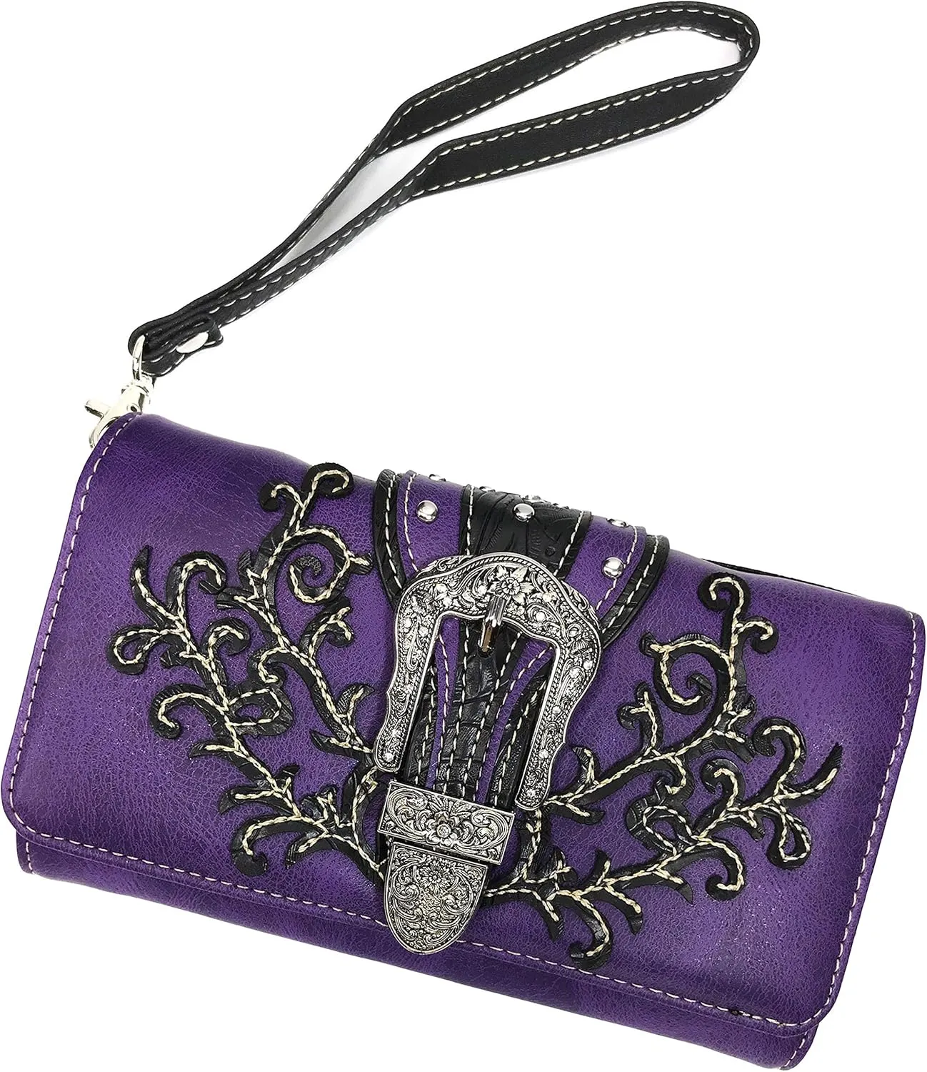 Zelris Western Country Floral Buckle Crossbody Trifold Fold Wallet