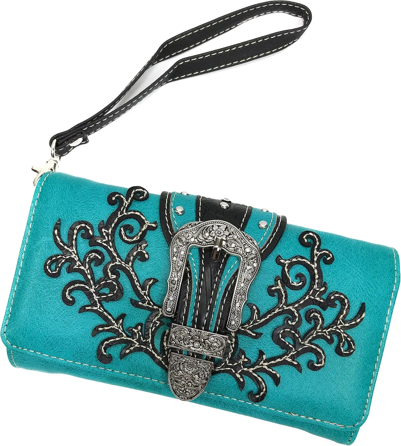 Zelris Western Country Floral Buckle Crossbody Trifold Fold Wallet