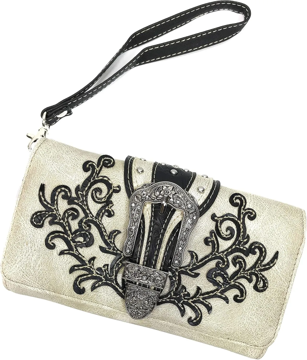 Zelris Western Country Floral Buckle Crossbody Trifold Fold Wallet
