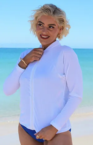 Zip Long Sleeve Rash - Chlorine Resistant SPF50  S - XL White