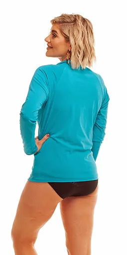 Zip Long Sleeve Rash - Chlorine Resistant SPF50  S - XL White
