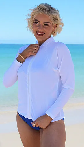 Zip Long Sleeve Rash - Chlorine Resistant SPF50  S - XL White