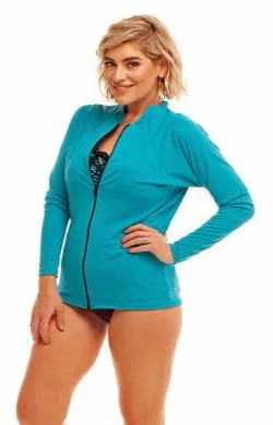 Zip Long Sleeve Rash - Chlorine Resistant SPF50  S - XL White