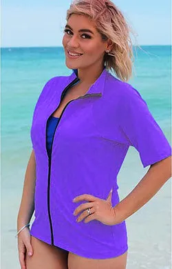 Zip Short Sleeve Rash - Chlorine Resistant SPF50  S - XL Teal