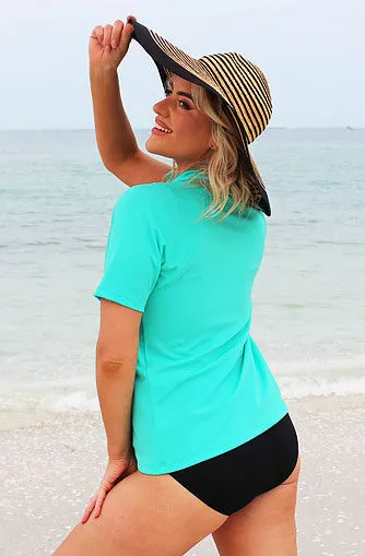 Zip Short Sleeve Rash - Chlorine Resistant SPF50  S - XL Teal
