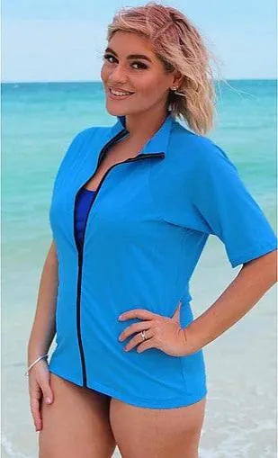 Zip Short Sleeve Rash - Chlorine Resistant SPF50  S - XL Teal