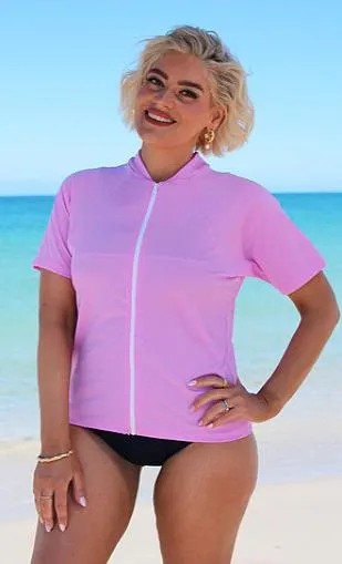 Zip Short Sleeve Rash - Chlorine Resistant SPF50  S - XL Teal