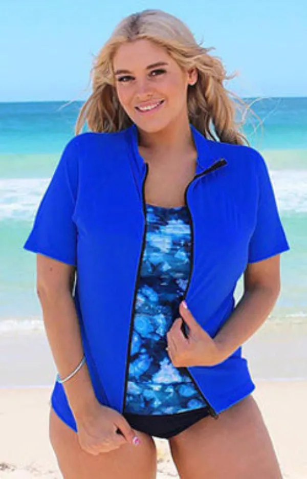 Zip Short Sleeve Rash - Chlorine Resistant SPF50  S - XL