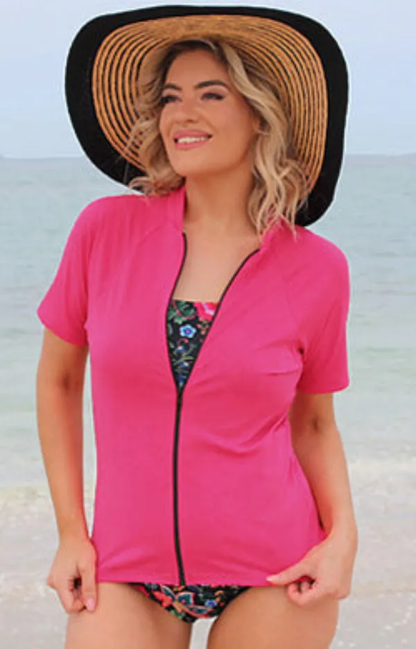 Zip Short Sleeve Rash - Chlorine Resistant SPF50  S - XL
