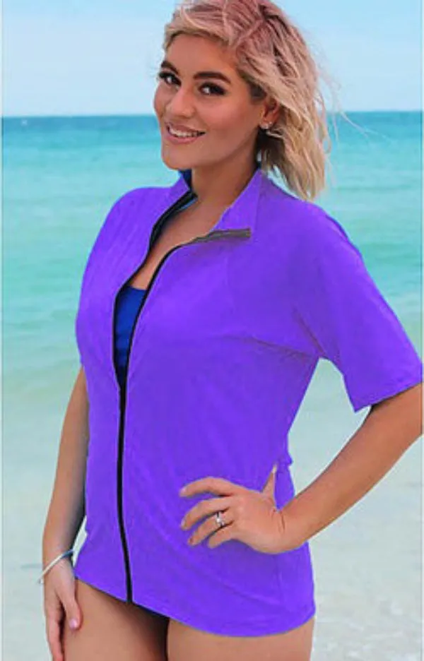 Zip Short Sleeve Rash - Chlorine Resistant SPF50  S - XL