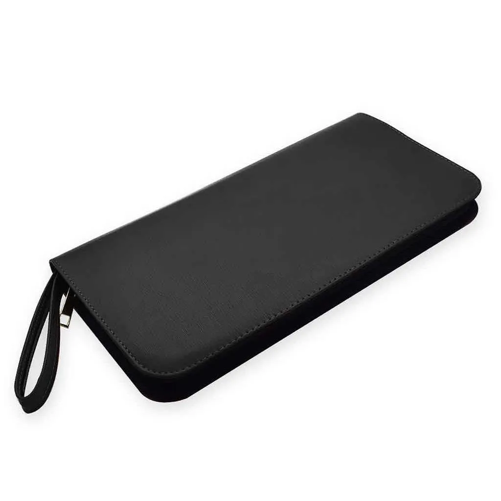 Zippered Leather Pen Portfolio - Holds 36