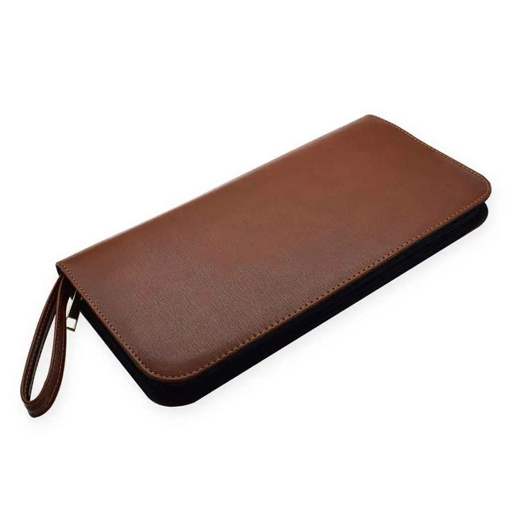 Zippered Leather Pen Portfolio - Holds 36