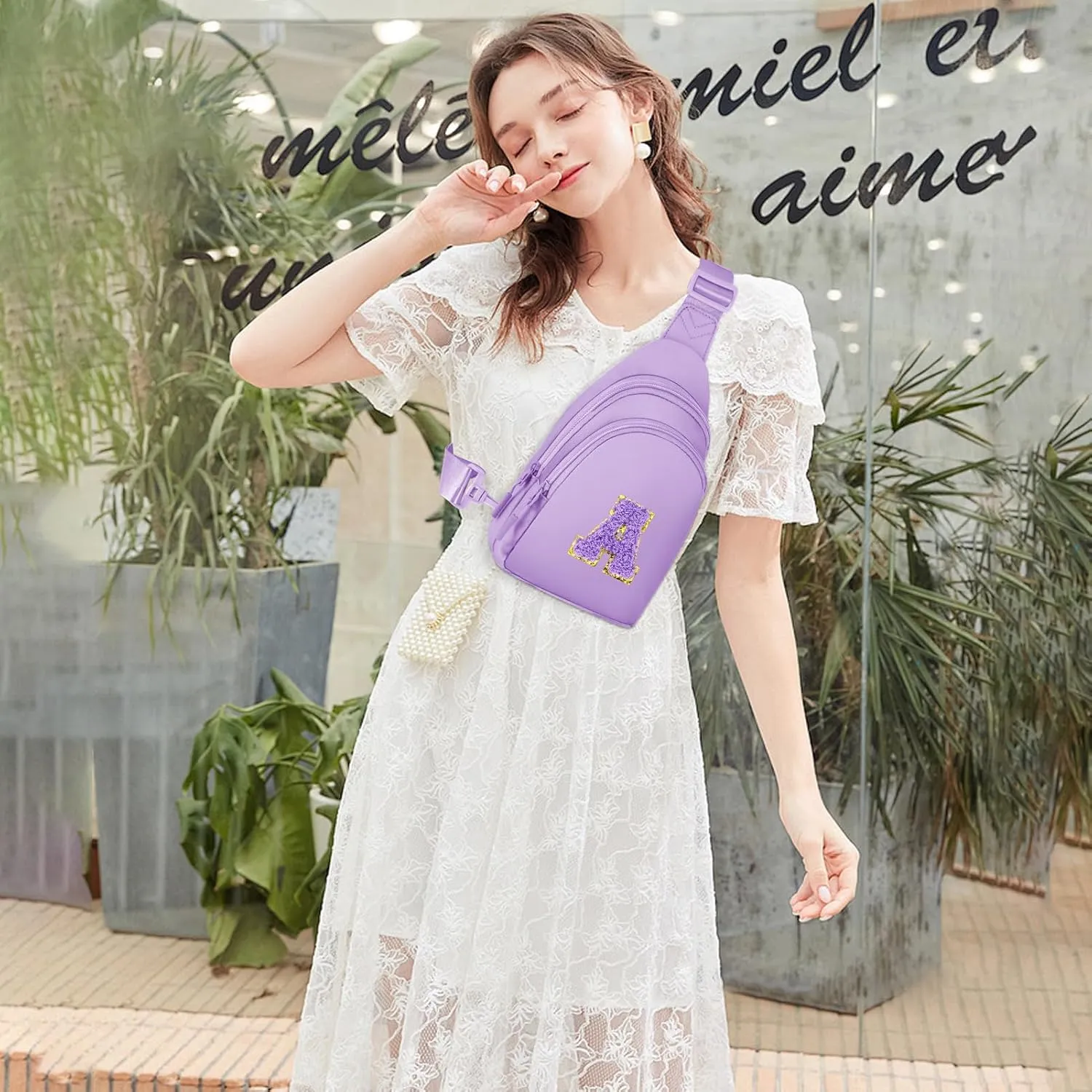 ZLFSRQ Small Initial Sling Bag Crossbody Bag for Women Cute Personalized Letter Chest Bag Fanny Pack Cross Body Purse