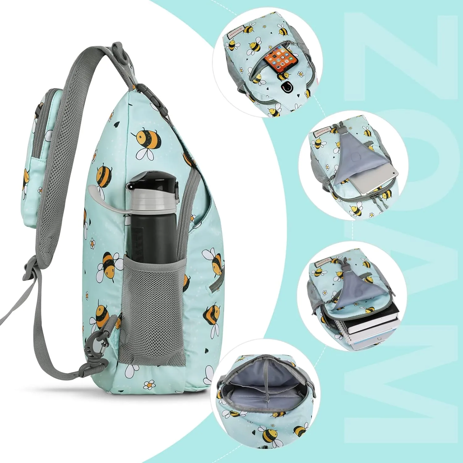 ZOMAKE Sling Bag for Women Men, Small Crossbody Sling Backpack, Mini Water Resistant Shoulder Daypack for Travel, Anti Thief Chest Bag for Hiking, Sports(Bee Blue)